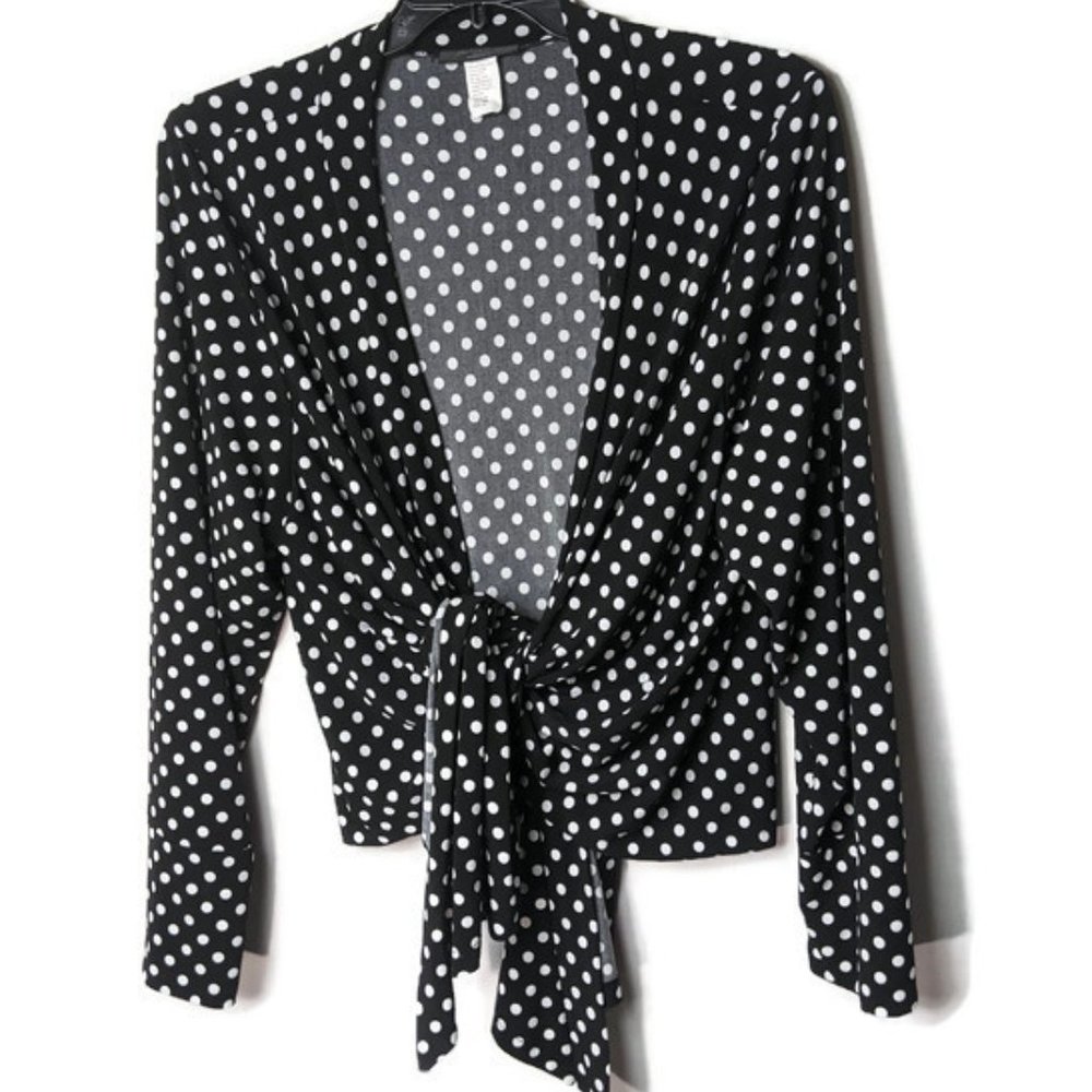 Polka Dot Tie-Front Blouse - Black & White